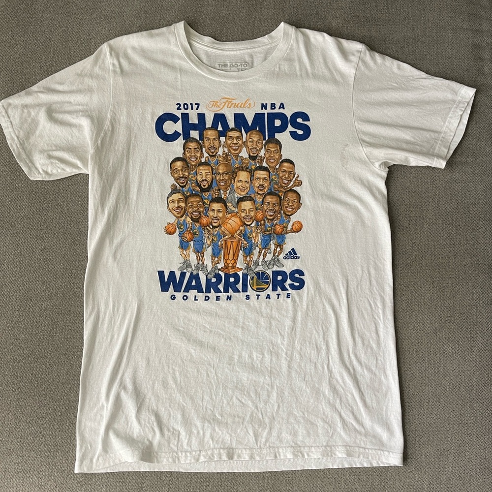 Adidas White Go-To Tee 2017 NBA Champions Golden State Warriors Caricature